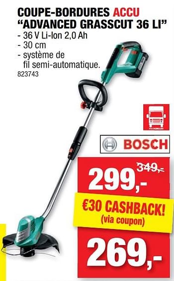 Promotions Bosch coupe-bordures accu advanced grasscut 36 li - Bosch - Valide de 06/04/2022 à 17/04/2022 chez Hubo