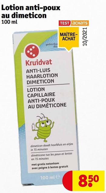 Promotions Lotion anti-poux au dimeticon - Produit maison - Kruidvat - Valide de 05/04/2022 à 10/04/2022 chez Kruidvat