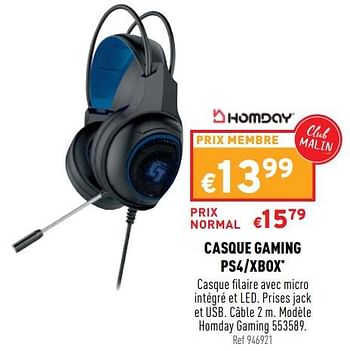 Promotions Casque gaming ps4-xbox homday gaming 553589 - Homday - Valide de 06/04/2022 à 10/04/2022 chez Trafic