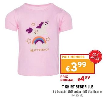Promotions T-shirt bebe fille - Produit maison - Trafic  - Valide de 06/04/2022 à 10/04/2022 chez Trafic