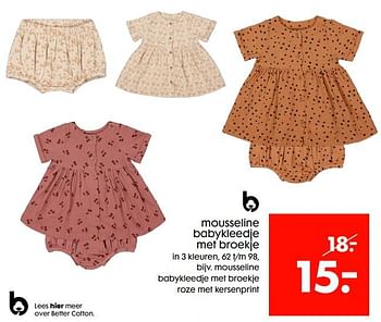 Promoties Mousseline babykleedje met broekje roze met kersenprint - Huismerk - Hema - Geldig van 06/04/2022 tot 12/04/2022 bij Hema