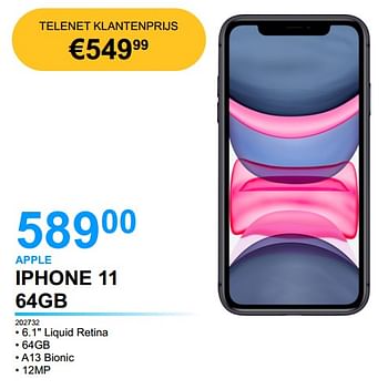 Promoties Apple iphone 11 64gb - Apple - Geldig van 01/04/2022 tot 30/04/2022 bij Elektro Van Assche
