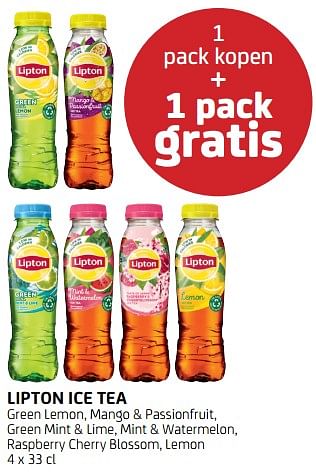 Promoties Lipton ice tea 1 pack kopen + 1 pack gratis - Lipton - Geldig van 15/04/2022 tot 28/04/2022 bij BelBev