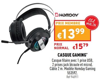 Promotions Casque gaming homday gaming 553592 - Homday - Valide de 13/04/2022 à 17/04/2022 chez Trafic