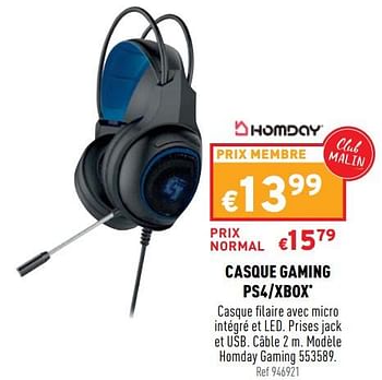 Promotions Casque gaming ps4-xbox homday gaming 553589 - Homday - Valide de 13/04/2022 à 17/04/2022 chez Trafic