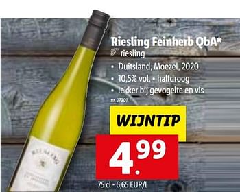 Promoties Riesling feinherb qba - Witte wijnen - Geldig van 18/04/2022 tot 24/04/2022 bij Lidl