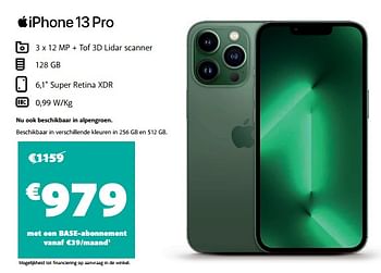 Promoties Apple iphone 13 pro - Apple - Geldig van 11/04/2022 tot 25/04/2022 bij Base