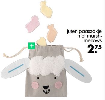 Promoties Juten paaszakje met marshmellows - Huismerk - Hema - Geldig van 13/04/2022 tot 19/04/2022 bij Hema