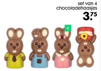 Promoties Set van 4 chocoladehaasjes - Huismerk - Hema - Geldig van 13/04/2022 tot 19/04/2022 bij Hema