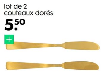 Promotions Lot de 2 couteaux dorés - Produit maison - Hema - Valide de 13/04/2022 à 19/04/2022 chez Hema