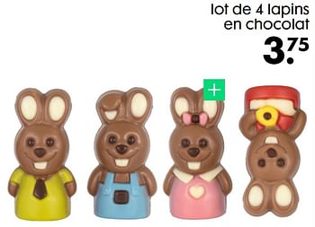 Promotions Lot de 4 lapins en chocolat - Produit maison - Hema - Valide de 13/04/2022 à 19/04/2022 chez Hema
