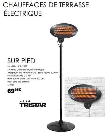 Promotions Tristar chauffages de terrasse électrique sur pied ka-5287 - Tristar - Valide de 11/04/2022 à 30/09/2022 chez Dema
