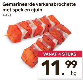 Promoties Gemarineerde varkensbrochette met spek en ajuin - Huismerk - Bon'Ap - Geldig van 13/04/2022 tot 26/04/2022 bij Bon'Ap