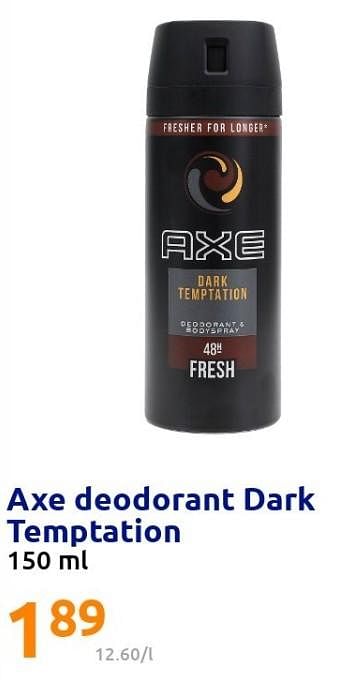 Promoties Axe deodorant dark temptation - Axe - Geldig van 13/04/2022 tot 19/04/2022 bij Action
