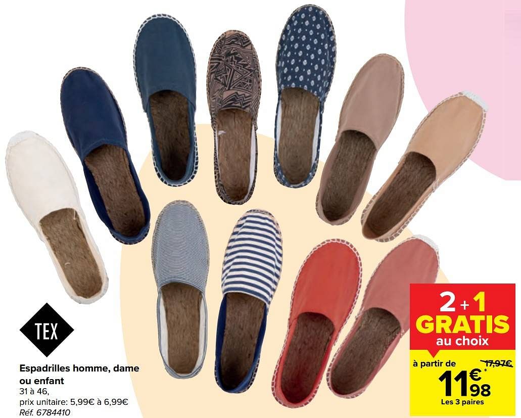 Tex Espadrilles homme dame ou enfant En promotion chez Carrefour