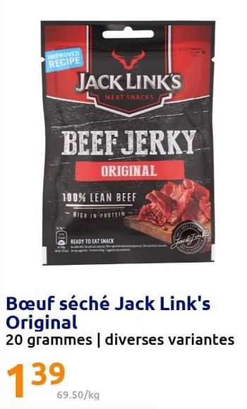 Promotions Boeuf séché jack link`s original - Jack Link's - Valide de 13/04/2022 à 19/04/2022 chez Action