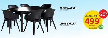 Promotions 1 table + 6 chaises - Produit maison - Brico - Valide de 13/04/2022 à 25/04/2022 chez Brico