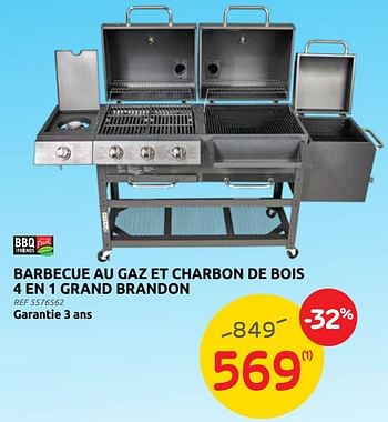 Promotions Bbq+friends barbecue au gaz et charbon de bois 4 en 1 grand brandon - BBQ & Friends  - Valide de 13/04/2022 à 25/04/2022 chez Brico