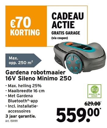 Promoties Gardena robotmaaier 16v sileno minimo 250 - Gardena - Geldig van 13/04/2022 tot 26/04/2022 bij Gamma