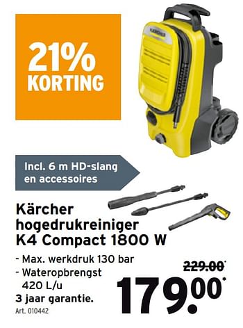 Promoties Kärcher hogedrukreiniger k4 compact 1800 w - Kärcher - Geldig van 13/04/2022 tot 26/04/2022 bij Gamma