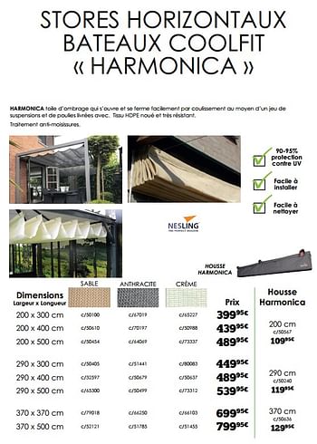 Promotions Stores horizontaux bateaux coolfit harmonica - Nesling - Valide de 11/04/2022 à 30/09/2022 chez Dema
