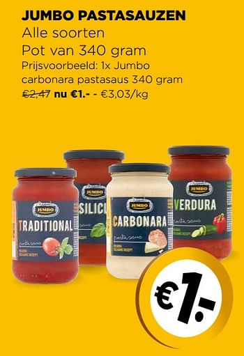 Promoties Jumbo carbonara pastasaus - Huismerk - Jumbo - Geldig van 20/04/2022 tot 17/05/2022 bij Jumbo