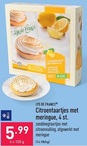 Promoties Citroentaartjes met meringue - LYS DE FRANCE - Geldig van 29/04/2022 tot 06/05/2022 bij Aldi