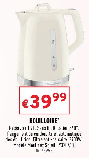 Promotions Bouilloire moulinex soleil by320a10 - Moulinex - Valide de 20/04/2022 à 24/04/2022 chez Trafic