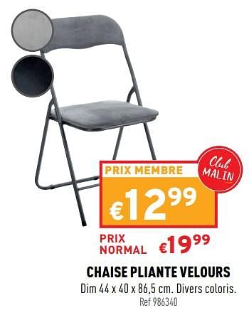 Promotions Chaise pliante velours - Produit maison - Trafic  - Valide de 20/04/2022 à 24/04/2022 chez Trafic