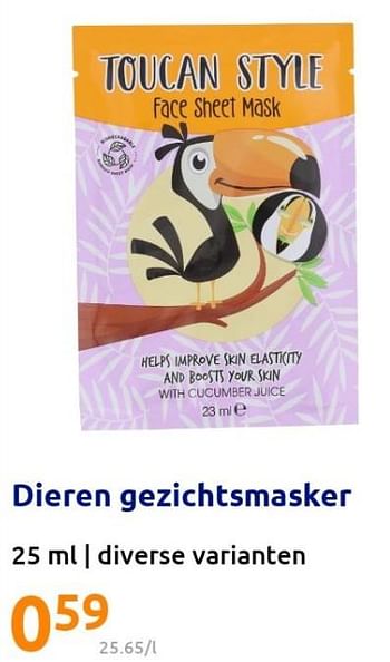 Promoties Dieren gezichtsmasker - Huismerk - Action - Geldig van 20/04/2022 tot 26/04/2022 bij Action