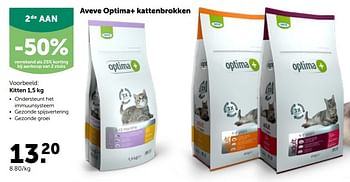 Promoties Aveve optima+ kattenbrokken kitten - Huismerk - Aveve - Geldig van 27/04/2022 tot 07/05/2022 bij Aveve