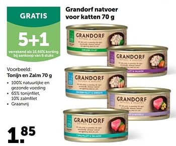 Promoties Grandorf natvoer voor katten tonijn en zalm - Grandorf - Geldig van 27/04/2022 tot 07/05/2022 bij Aveve
