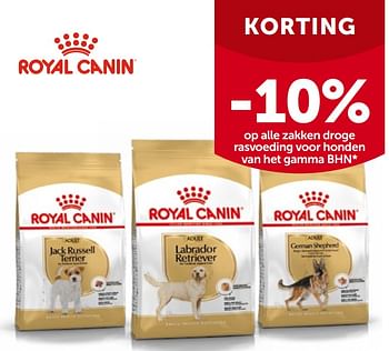 Promoties Korting -10% op alle zakken droge rasvoeding voor honden van het gamma bhn - Royal Canin - Geldig van 27/04/2022 tot 07/05/2022 bij Aveve