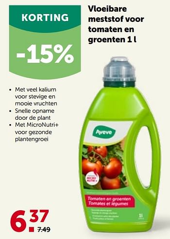 Promoties Vloeibare meststof voor tomaten en groenten - Huismerk - Aveve - Geldig van 27/04/2022 tot 07/05/2022 bij Aveve