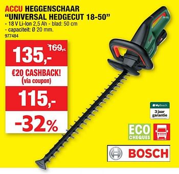 Promoties Bosch accu heggenschaar universal hedgecut 18-50 - Bosch - Geldig van 20/04/2022 tot 01/05/2022 bij Hubo