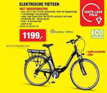 Promoties Elektrische fietsen met middenmotor - Evobike - Geldig van 20/04/2022 tot 01/05/2022 bij Hubo