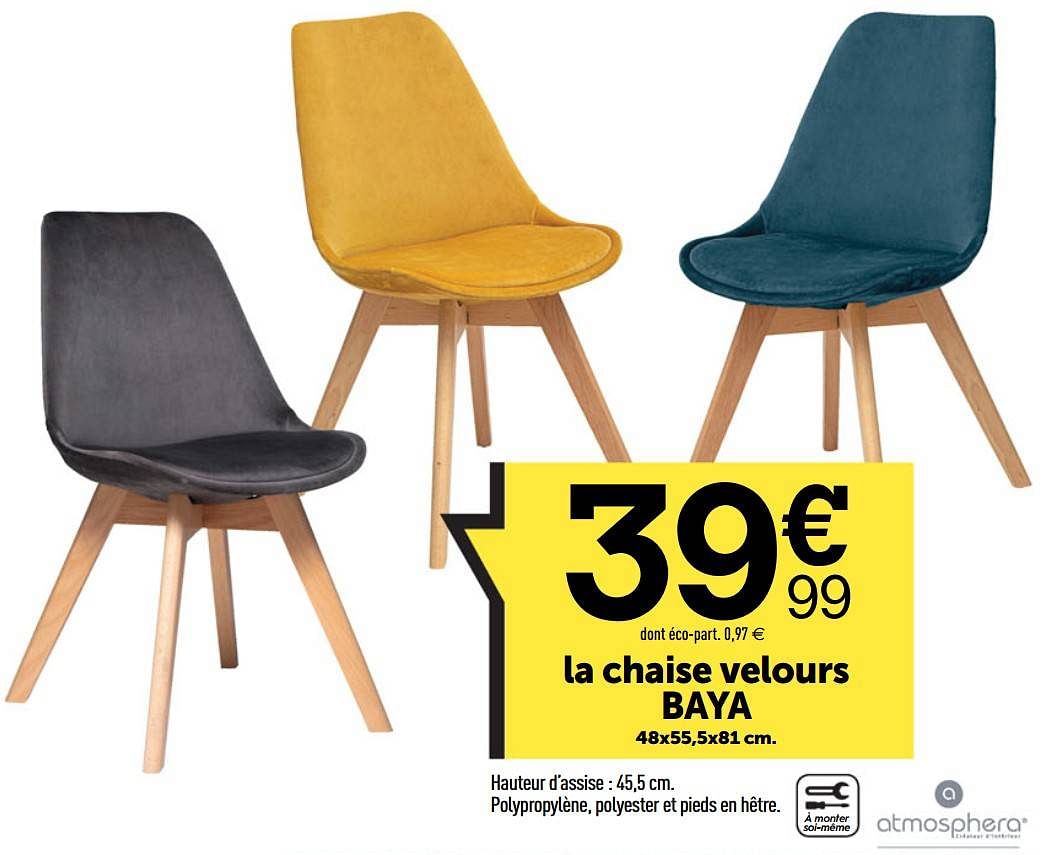 Atmosphera La chaise velours baya En promotion chez Centrakor