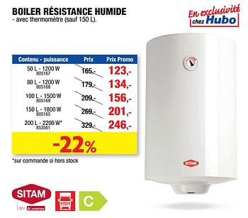Promotions Boiler résistance humide - Sitam - Valide de 20/04/2022 à 01/05/2022 chez Hubo