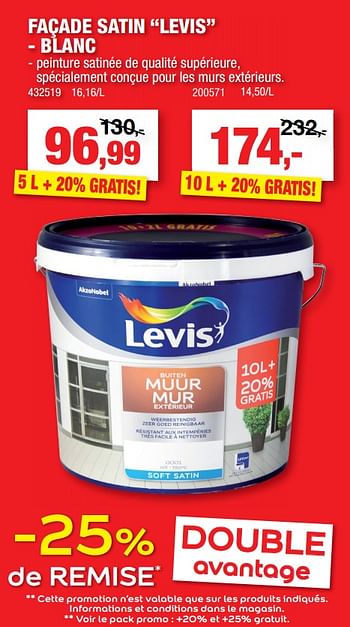 Promotions Façade satin levis - blanc - Levis - Valide de 20/04/2022 à 01/05/2022 chez Hubo