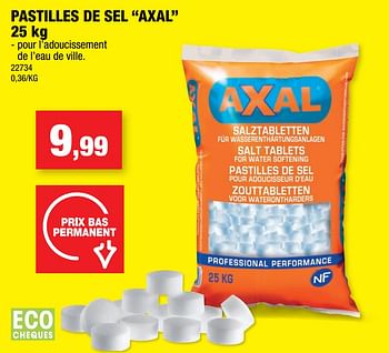 Promotions Pastilles de sel axal - Axal - Valide de 20/04/2022 à 01/05/2022 chez Hubo