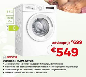 Promoties Bosch wasmachine - bowan280v8fg - Bosch - Geldig van 25/04/2022 tot 31/05/2022 bij Exellent