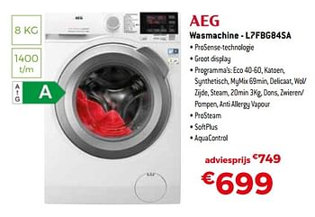 Promoties Aeg wasmachine - l7fbg84sa - AEG - Geldig van 25/04/2022 tot 31/05/2022 bij Exellent