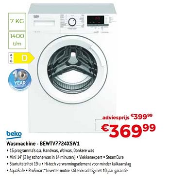Promoties Beko wasmachine - bewtv7724xsw1 - Beko - Geldig van 25/04/2022 tot 31/05/2022 bij Exellent