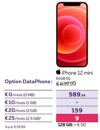 Promotions Apple iphone 12 mini 64gb 5g - Apple - Valide de 14/04/2022 à 01/05/2022 chez Proximus