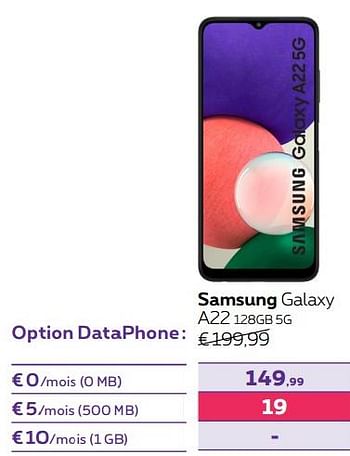 Promotions Samsung galaxy a22 128gb 5g - Samsung - Valide de 14/04/2022 à 01/05/2022 chez Proximus