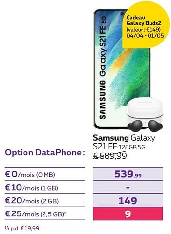 Promotions Samsung galaxy s21 fe 128gb 5g - Samsung - Valide de 14/04/2022 à 01/05/2022 chez Proximus