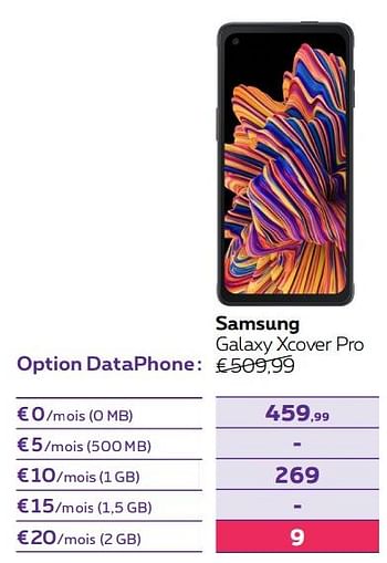 Promotions Samsung galaxy xcover pro - Samsung - Valide de 14/04/2022 à 01/05/2022 chez Proximus