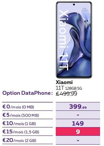 Promotions Xiaomi 11t 128gb 5g - Xiaomi - Valide de 14/04/2022 à 01/05/2022 chez Proximus