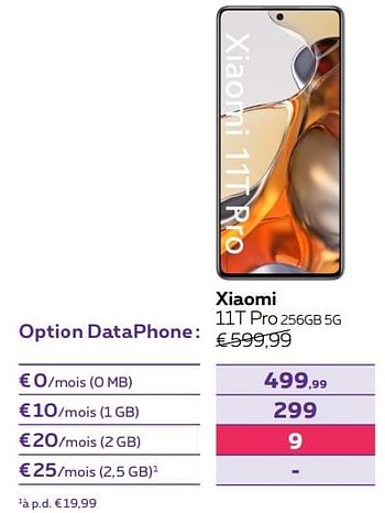 Promotions Xiaomi 11t pro 256gb 5g - Xiaomi - Valide de 14/04/2022 à 01/05/2022 chez Proximus