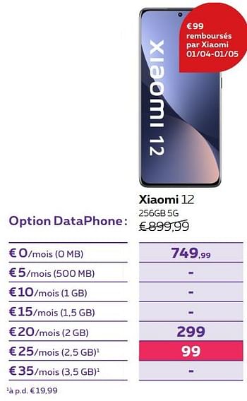 Promotions Xiaomi 12 256gb 5g - Xiaomi - Valide de 14/04/2022 à 01/05/2022 chez Proximus